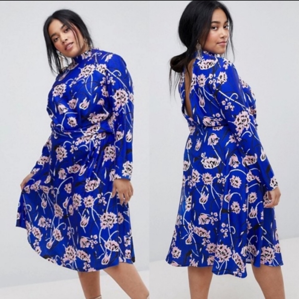 ASOS Curve Size 18 High Neck Floral Midi Dress